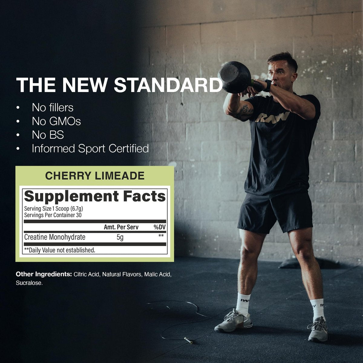 RAW Nutrition Creatin-Monohydrat-Pulver, Cherry Limeade (30 Portionen) - Mikronisiertes Creatin-Monohydrat für verbesserte Trainingsleistung, Muskelaufbau & Kraft - Creatin-Pulver für Männer & Frauen