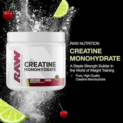 RAW Nutrition Creatin-Monohydrat-Pulver, Cherry Limeade (30 Portionen) - Mikronisiertes Creatin-Monohydrat für verbesserte Trainingsleistung, Muskelaufbau & Kraft - Creatin-Pulver für Männer & Frauen