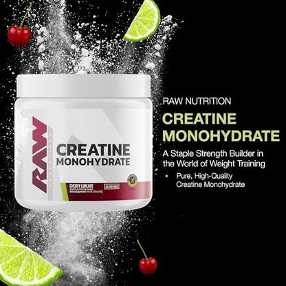 RAW Nutrition Creatin-Monohydrat-Pulver, Cherry Limeade (30 Portionen) - Mikronisiertes Creatin-Monohydrat für verbesserte Trainingsleistung, Muskelaufbau & Kraft - Creatin-Pulver für Männer & Frauen