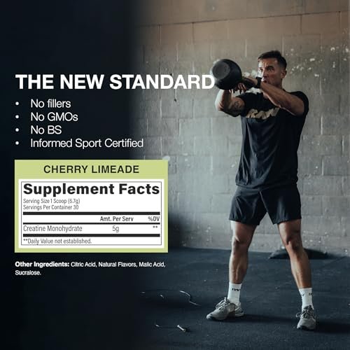 RAW Nutrition Creatin-Monohydrat-Pulver, Cherry Limeade (30 Portionen) - Mikronisiertes Creatin-Monohydrat für verbesserte Trainingsleistung, Muskelaufbau & Kraft - Creatin-Pulver für Männer & Frauen