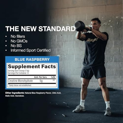 RAW Nutrition Creatin-Monohydrat-Pulver, Blaue Himbeere (30 Portionen) - Mikronisiertes Creatin-Monohydrat für Trainingsleistung, Muskelaufbau & Kraft - Creatin-Pulver für Männer & Frauen