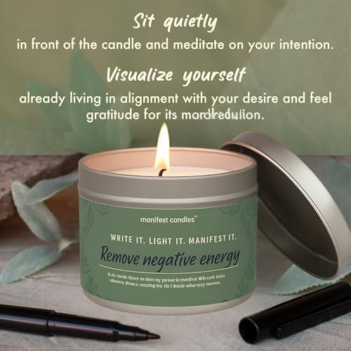 Manifest Candles Weißer Salbei Kerze zur Reinigung von Hausnegativenergie, 45 Stunden Brenndauer, Reine Salbei Räucherkerze, Positive Energie Meditationskerze, Aromatherapie Kerze, Spirituelle Geschenke, Heilsalbei