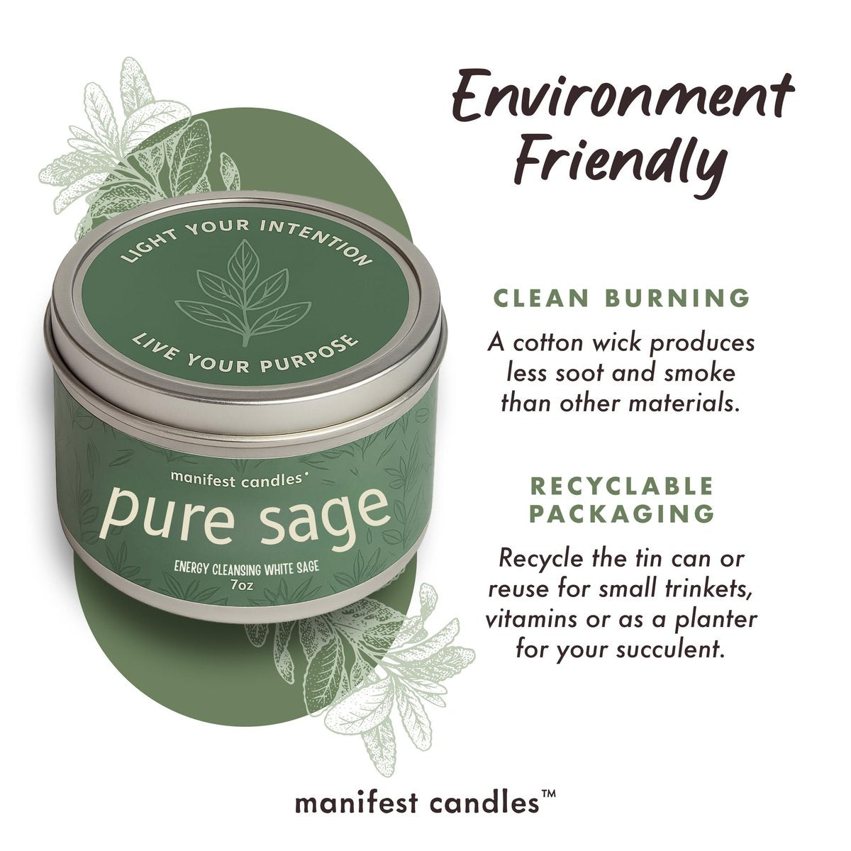 Manifest Candles Weißer Salbei Kerze zur Reinigung von Hausnegativenergie, 45 Stunden Brenndauer, Reine Salbei Räucherkerze, Positive Energie Meditationskerze, Aromatherapie Kerze, Spirituelle Geschenke, Heilsalbei