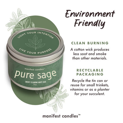 Manifest Candles Weißer Salbei Kerze zur Reinigung von Hausnegativenergie, 45 Stunden Brenndauer, Reine Salbei Räucherkerze, Positive Energie Meditationskerze, Aromatherapie Kerze, Spirituelle Geschenke, Heilsalbei