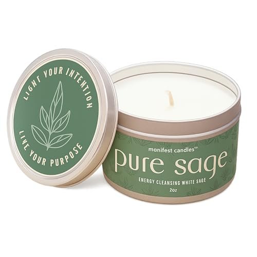 Manifest Candles Weißer Salbei Kerze zur Reinigung von Hausnegativenergie, 45 Stunden Brenndauer, Reine Salbei Räucherkerze, Positive Energie Meditationskerze, Aromatherapie Kerze, Spirituelle Geschenke, Heilsalbei
