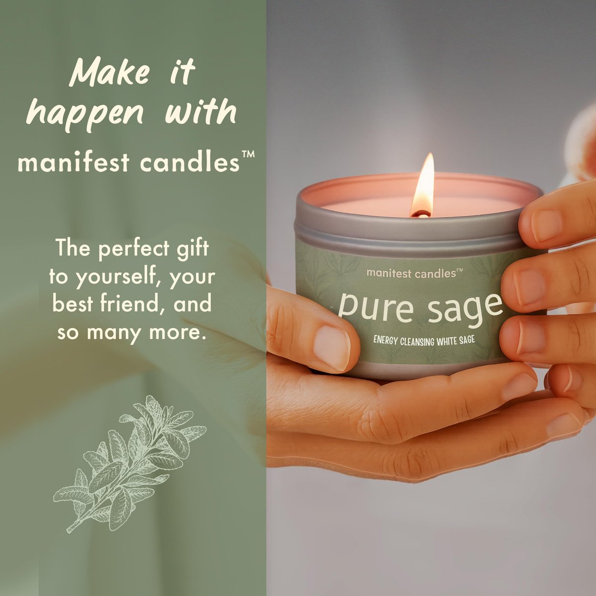 Manifest Candles Weißer Salbei Kerze zur Reinigung von Hausnegativenergie, 45 Stunden Brenndauer, Reine Salbei Räucherkerze, Positive Energie Meditationskerze, Aromatherapie Kerze, Spirituelle Geschenke, Heilsalbei