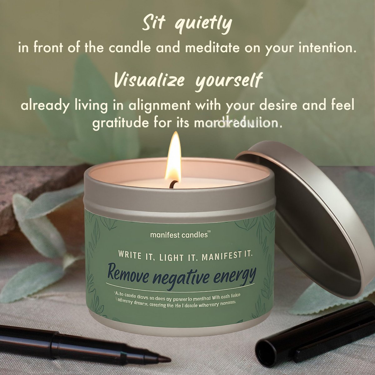 Manifest Candles Weißer Salbei Kerze zur Reinigung von Hausnegativenergie, 45 Stunden Brenndauer, Reine Salbei Räucherkerze, Positive Energie Meditationskerze, Aromatherapie Kerze, Spirituelle Geschenke, Heilsalbei