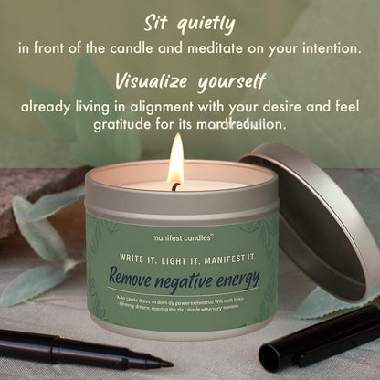 Manifest Candles Weißer Salbei Kerze zur Reinigung von Hausnegativenergie, 45 Stunden Brenndauer, Reine Salbei Räucherkerze, Positive Energie Meditationskerze, Aromatherapie Kerze, Spirituelle Geschenke, Heilsalbei