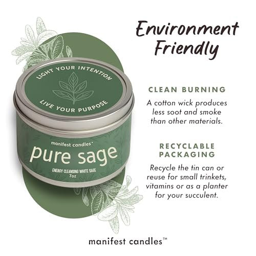Manifest Candles Weißer Salbei Kerze zur Reinigung von Hausnegativenergie, 45 Stunden Brenndauer, Reine Salbei Räucherkerze, Positive Energie Meditationskerze, Aromatherapie Kerze, Spirituelle Geschenke, Heilsalbei