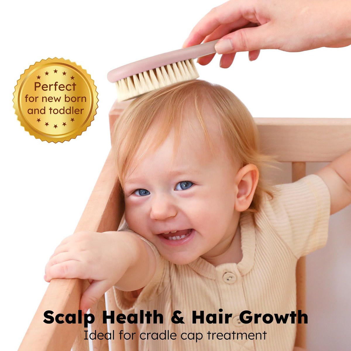 Yoofoss 4-teiliges Babyhaarbürsten- und Kamm-Set – Holzhaarbürste mit natürlicher, ultraweicher Ziegenhaarborste, Babykamm-Set für Jungen und Mädchen – Rosa