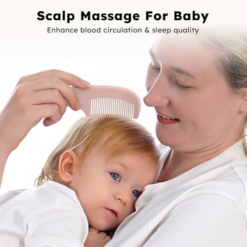 Yoofoss 4-teiliges Babyhaarbürsten- und Kamm-Set – Holzhaarbürste mit natürlicher, ultraweicher Ziegenhaarborste, Babykamm-Set für Jungen und Mädchen – Rosa