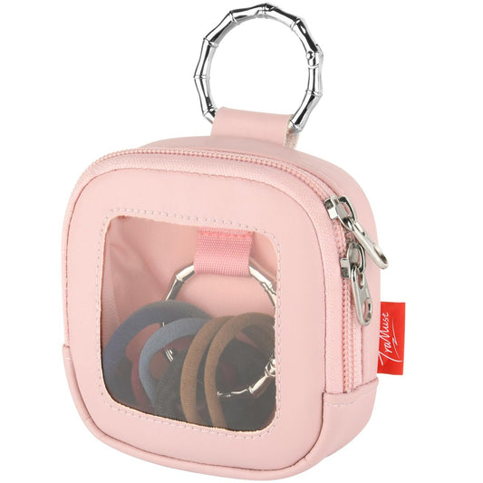 TraMust Haarband-Organizer-Tasche aus PU-Leder mit Sichtfenster, tragbarer Aufbewahrungsbehälter für Haargummis, Bobby Pins und kleine Accessoires – Rosa