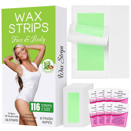 116-teiliges Wachsstreifen-Set zur Haarentfernung für Frauen: Gesichts- und Körperwachs-Kit für zu Hause mit 8 Öltüchern – für alle Hauttypen