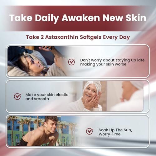 10-in-1 Astaxanthin 12 mg Kapseln – 4 Monate Vorrat, Antioxidans aus Haematococcus Pluvialis, mit Lycopin, Traubenkernöl, Vitamin E – Unterstützt Augen-, Gelenk- und Hautgesundheit