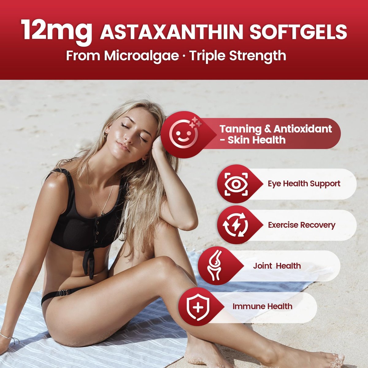 10-in-1 Astaxanthin 12 mg Kapseln – 4 Monate Vorrat, Antioxidans aus Haematococcus Pluvialis, mit Lycopin, Traubenkernöl, Vitamin E – Unterstützt Augen-, Gelenk- und Hautgesundheit