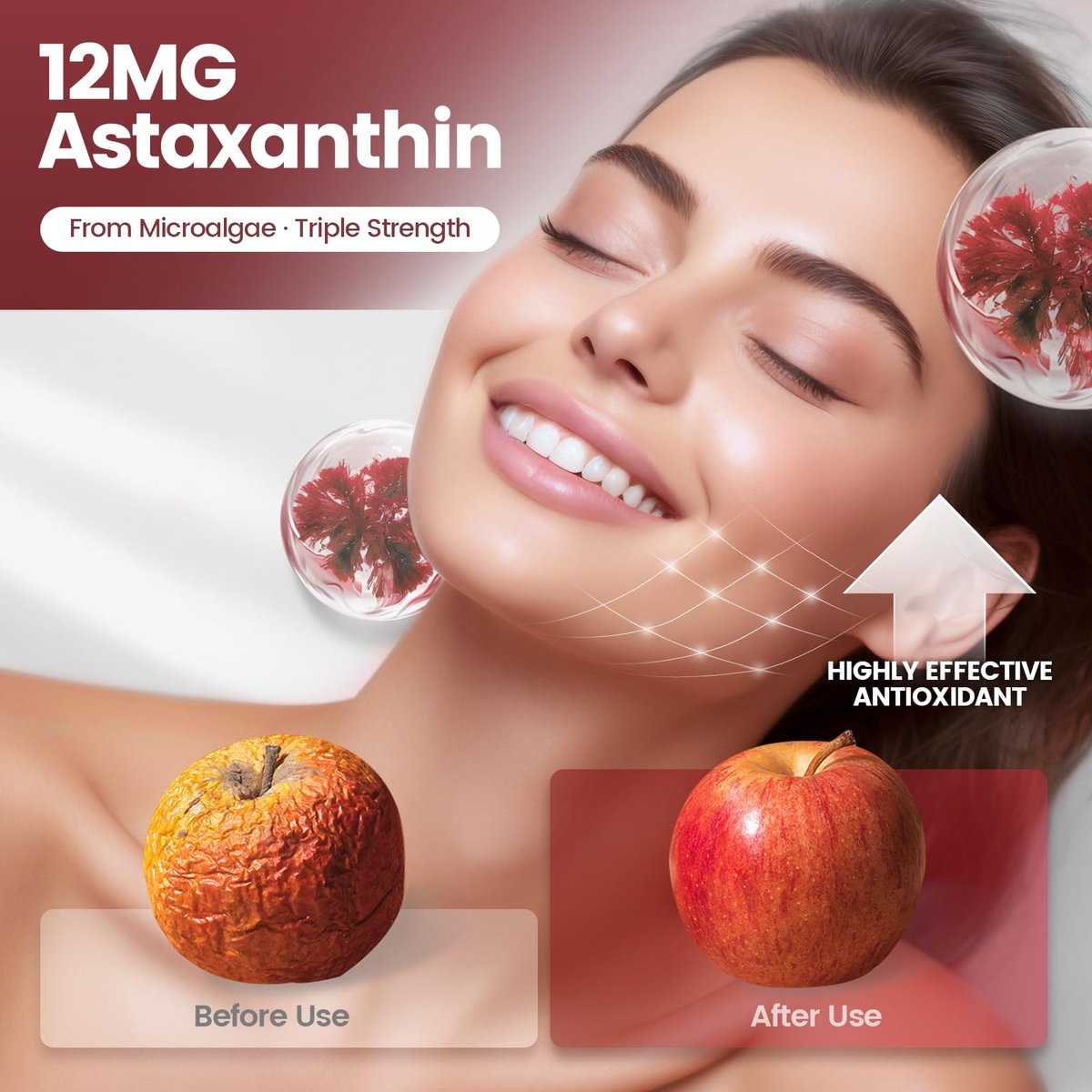 10-in-1 Astaxanthin 12 mg Kapseln – 4 Monate Vorrat, Antioxidans aus Haematococcus Pluvialis, mit Lycopin, Traubenkernöl, Vitamin E – Unterstützt Augen-, Gelenk- und Hautgesundheit