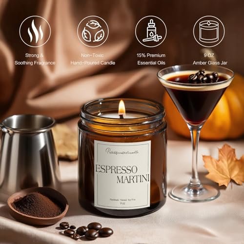 Putart Espresso Martini Duftkerze – 9oz Sojawachs-Kaffeekerze mit ätherischen Ölen für Aromatherapie, Stressabbau & Meditation – Geschenkidee für Männer & Frauen