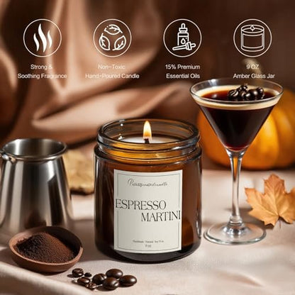 Putart Espresso Martini Duftkerze – 9oz Sojawachs-Kaffeekerze mit ätherischen Ölen für Aromatherapie, Stressabbau & Meditation – Geschenkidee für Männer & Frauen