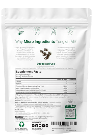 Tongkat Ali+ für Männer mit Maca, Shilajit & Ashwagandha | 240 Weichkapseln mit MCT-Öl für bessere Aufnahme | Höchste Stärke Eurycoma Longifolia Extrakt (Longjack) | Nicht-GVO, Glutenfrei