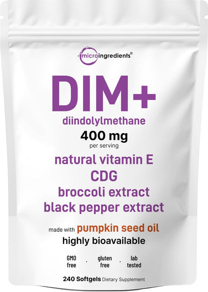 Micro Ingredients DIM+ Komplex 400mg – 240 Softgels mit Kürbiskernöl & 7-in-1 Formel für Männer & Frauen