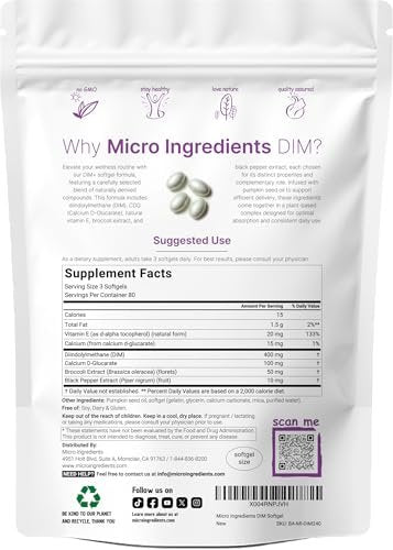 Micro Ingredients DIM+ Komplex 400mg – 240 Softgels mit Kürbiskernöl & 7-in-1 Formel für Männer & Frauen