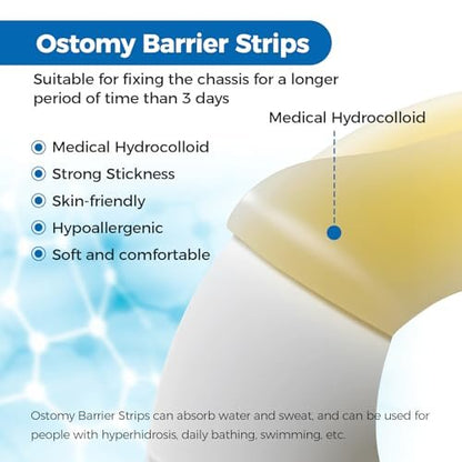Sunliech 20 Stück Elastische Ostomy Barrier Strips, Medizinische Hydrokolloid-Ostomy-Versorgung, Hautklebendes Ostomy-Barrier-Tape, Wasserdicht gegen Leckagen für Ostomy-Beutel, Colostomie- und Ileostomie-Zubehör