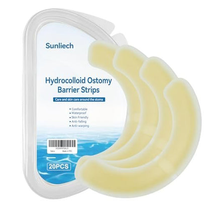 Sunliech 20 Stück Elastische Ostomy Barrier Strips, Medizinische Hydrokolloid-Ostomy-Versorgung, Hautklebendes Ostomy-Barrier-Tape, Wasserdicht gegen Leckagen für Ostomy-Beutel, Colostomie- und Ileostomie-Zubehör