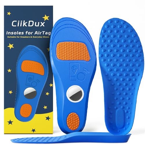 CiikDux AirTag Tracker Schuh-Einlegesohle für Kinder - Versteckter AirTag-Halter Schuh-Einlagen, Cut-to-Fit Bequeme Einlegesohlen für Turnschuhe & Alltagsschuhe (Blau, 175-190 mm Kind 11.5-Kind 13)