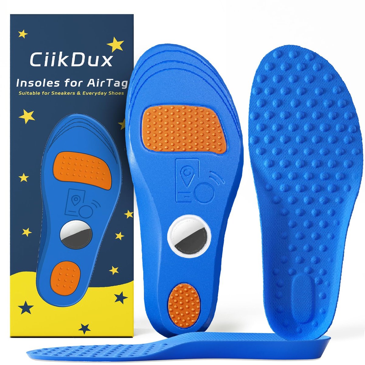 CiikDux AirTag Tracker Schuh-Einlegesohle für Kinder - Versteckter AirTag-Halter Schuh-Einlagen, Cut-to-Fit Bequeme Einlegesohlen für Turnschuhe & Alltagsschuhe (Blau, 175-190 mm Kind 11.5-Kind 13)