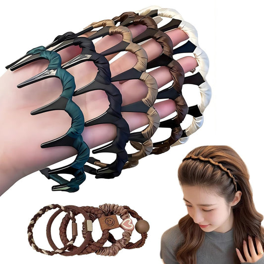 5-teiliges Set Retro Zig Zag Stirnband, U-förmiger Kamm-Stirnband, Vintage High Skull Headband für Frauen und Mädchen, bunt