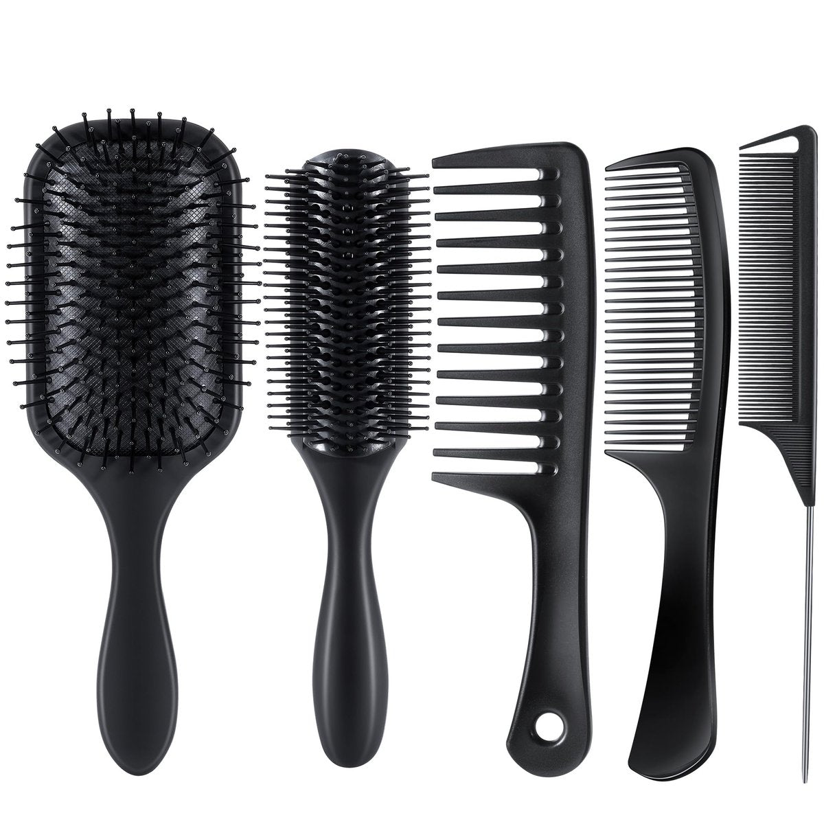 SALONSILK 5-teiliges Haarbürsten-Set: Paddelbürsten, Kämme für alle Haartypen – Ideal für Entwirren, Stylen & Schneiden