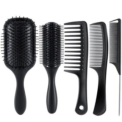 SALONSILK 5-teiliges Haarbürsten-Set: Paddelbürsten, Kämme für alle Haartypen – Ideal für Entwirren, Stylen & Schneiden