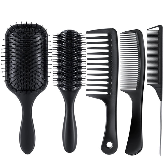 SALONSILK 5-teiliges Haarbürsten-Set: Paddelbürsten, Kämme für alle Haartypen – Ideal für Entwirren, Stylen & Schneiden