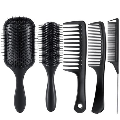 SALONSILK 5-teiliges Haarbürsten-Set: Paddelbürsten, Kämme für alle Haartypen – Ideal für Entwirren, Stylen & Schneiden