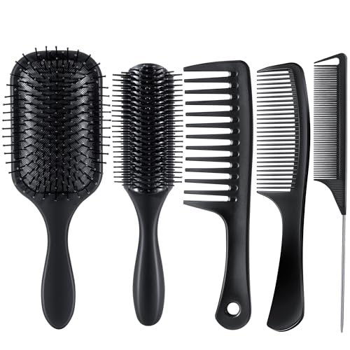 SALONSILK 5-teiliges Haarbürsten-Set: Paddelbürsten, Kämme für alle Haartypen – Ideal für Entwirren, Stylen & Schneiden