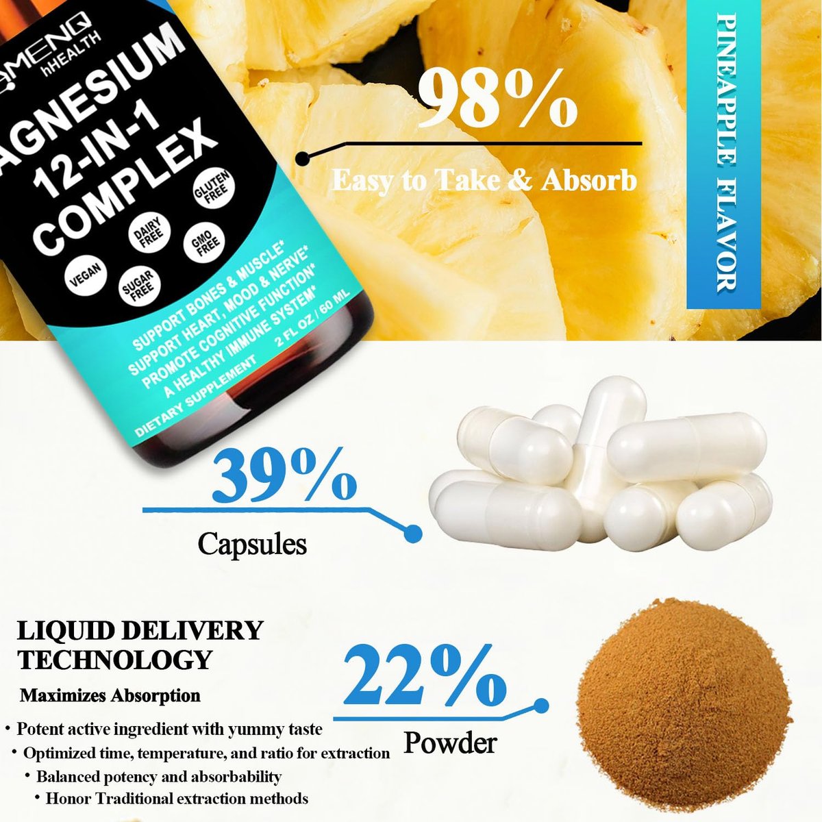 Magnesium 12-in-1 Komplex flüssige Tropfen – Magnesiumpräparat mit Glycinat, Citrat, Malat, Taurat, Oxid, Aspartat, Orotat – Beruhigendes Magnesium für Schlaf, Muskeln, Herz – Maximale Absorption flüssige Formel