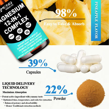 Magnesium 12-in-1 Komplex flüssige Tropfen – Magnesiumpräparat mit Glycinat, Citrat, Malat, Taurat, Oxid, Aspartat, Orotat – Beruhigendes Magnesium für Schlaf, Muskeln, Herz – Maximale Absorption flüssige Formel