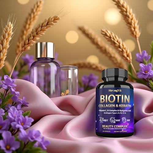 StrongVit Biotin mit Hyaluronsäure, Keratin und Kollagen - 10000mcg für Haarwachstum bei Frauen und Männern - Haar-, Haut- und Nagel-Vitamine - 120 Kapseln
