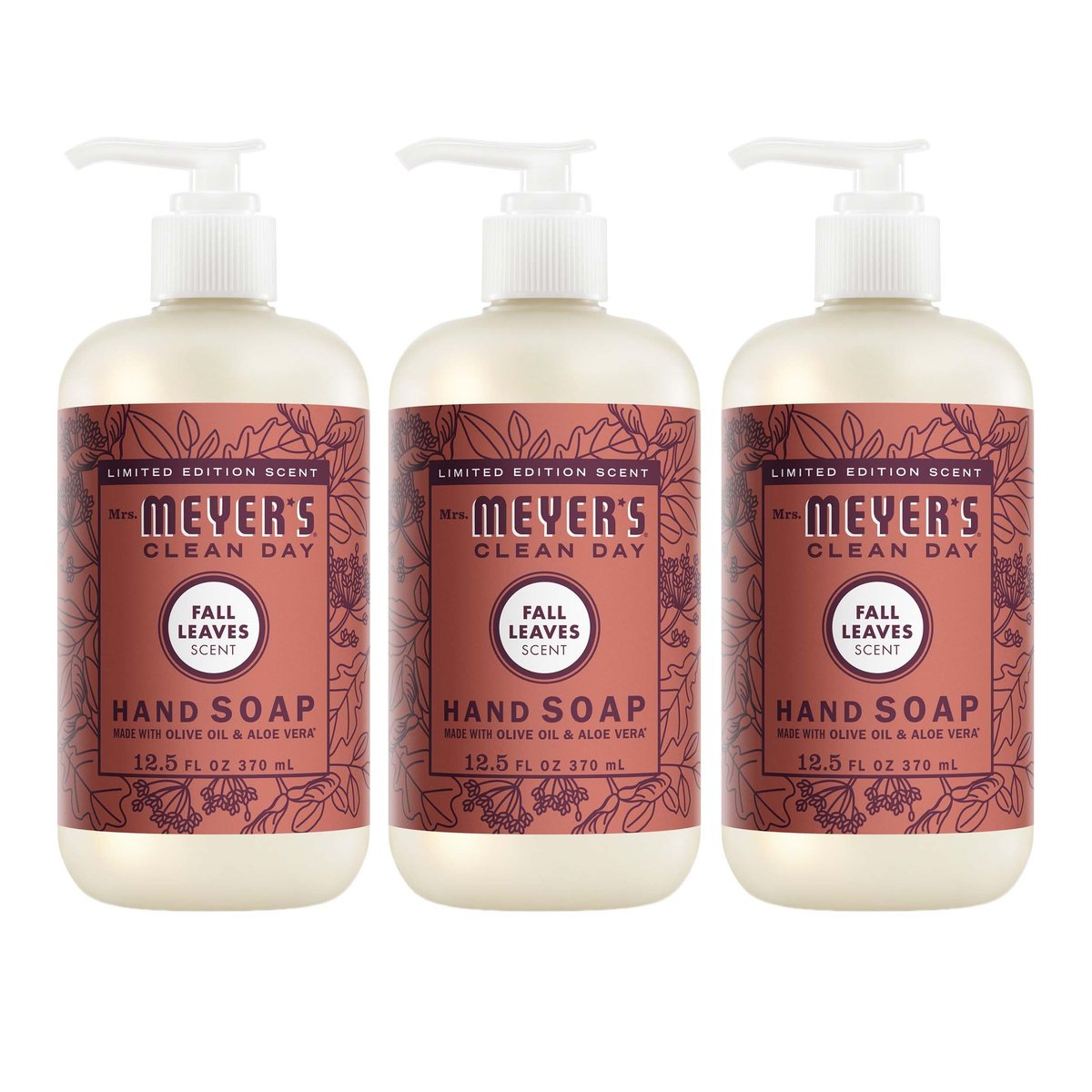 Mrs. MEYER'S CLEAN DAY Handseife, Duft Herbstlaub, 12,5 Fl Oz Flasche – 3er Pack