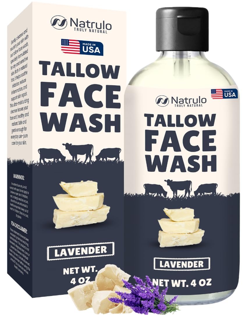 Natrulo Rindertalgseife – All-Natural, grasgefütterte Talgseife für Gesicht & Körper – Feuchtigkeitsspendend, sanftes Peeling, ideal bei Ekzemen, trockener & empfindlicher Haut – Handgefertigt in den USA