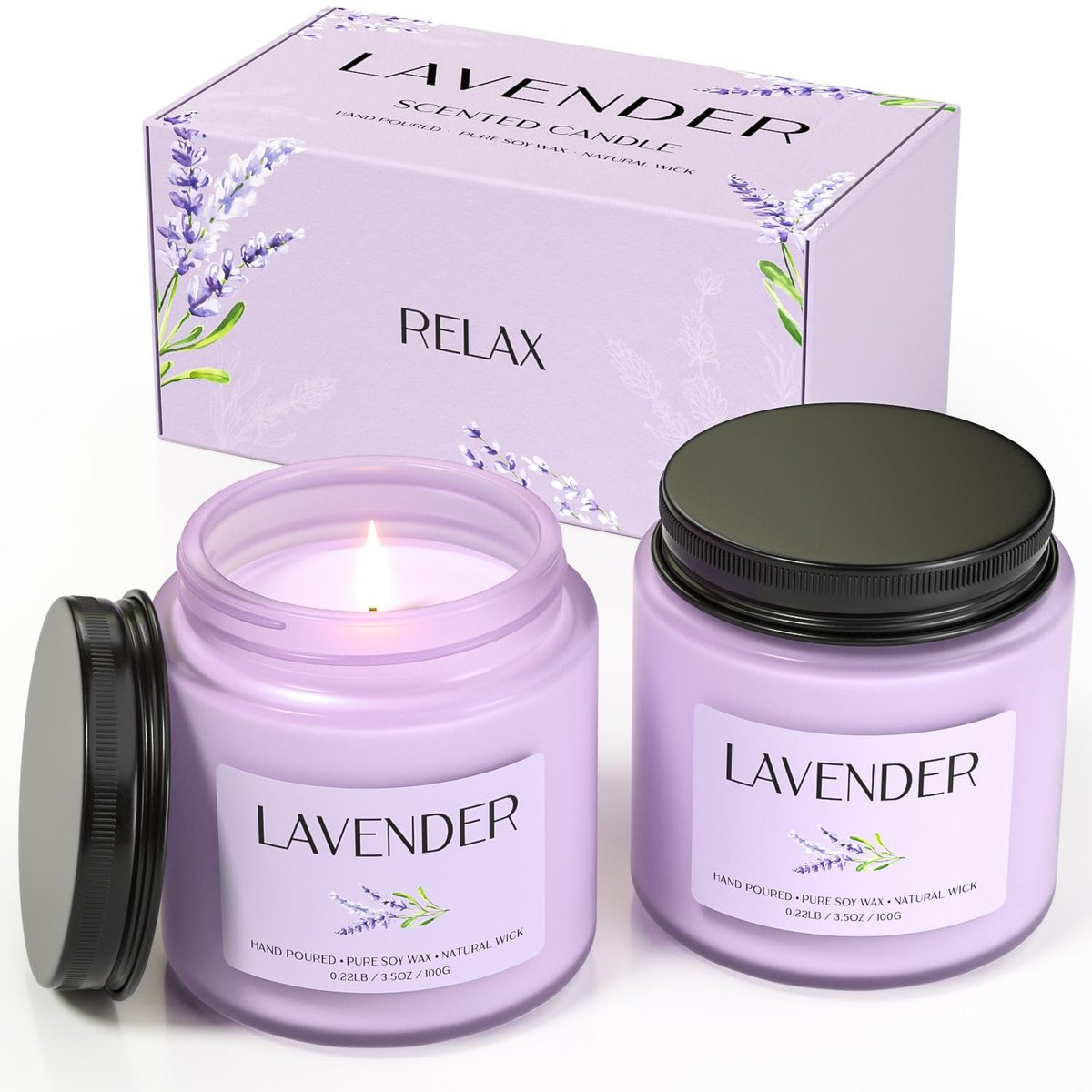 Waxcanpy Lavendel Kerze, Sojakerzen für Frauen, Sojakerzen für Zuhause Duftend, 2er-Pack Aromatherapie Kerzen Geschenkset zum Entspannen, Stressabbau & Wohndekoration