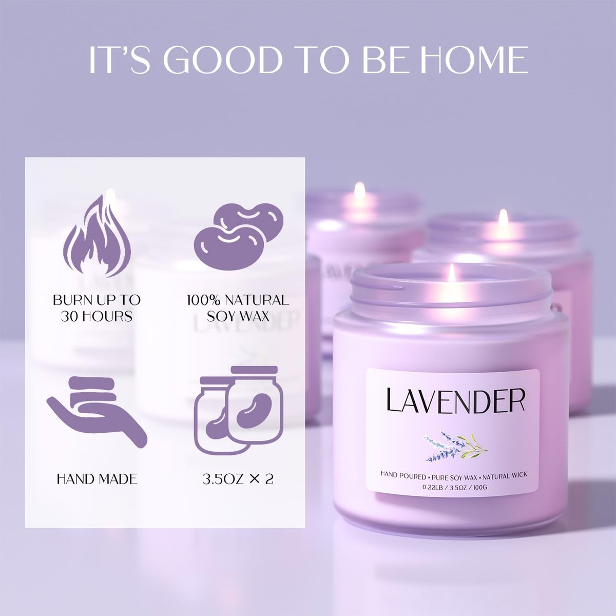 Waxcanpy Lavendel Kerze, Sojakerzen für Frauen, Sojakerzen für Zuhause Duftend, 2er-Pack Aromatherapie Kerzen Geschenkset zum Entspannen, Stressabbau & Wohndekoration