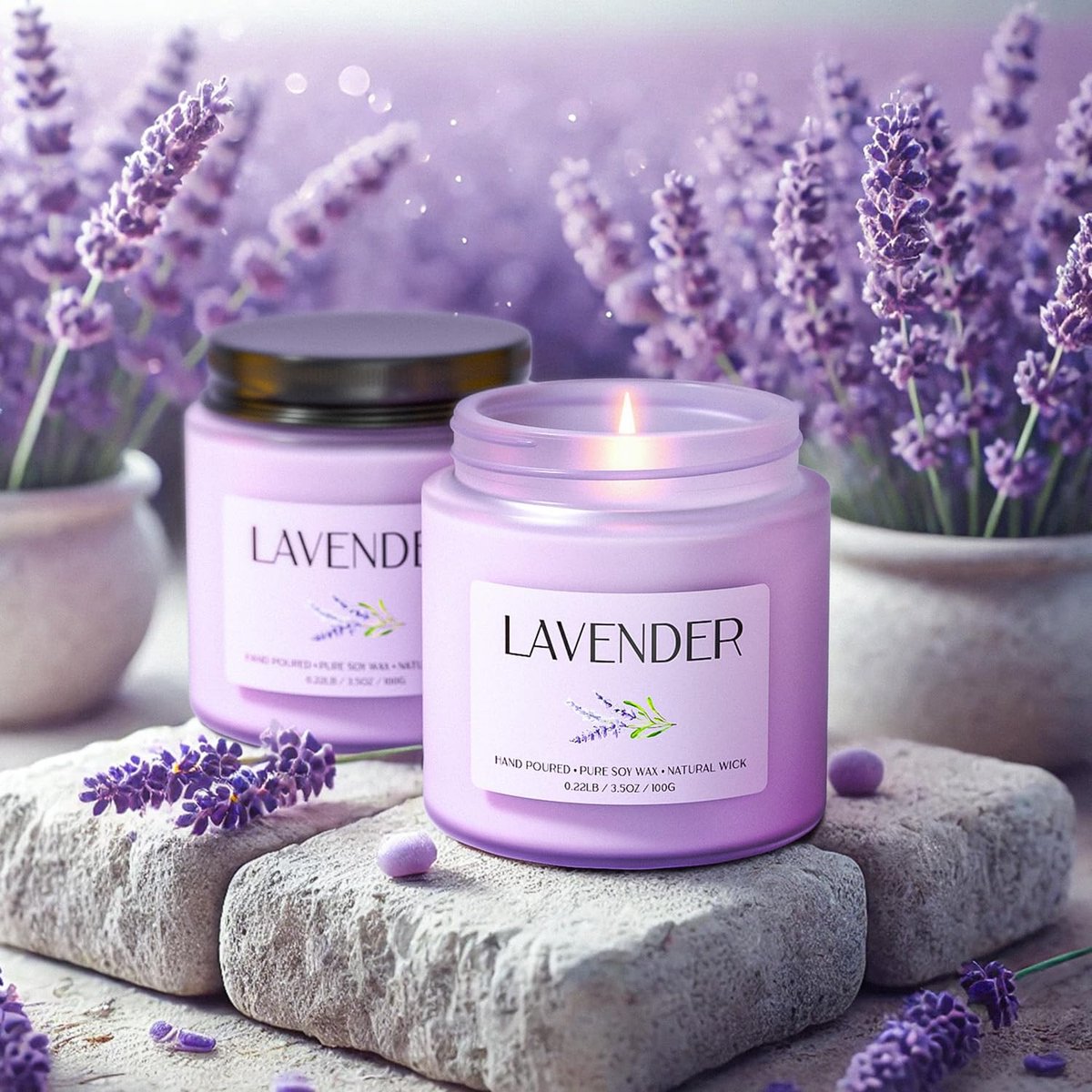 Waxcanpy Lavendel Kerze, Sojakerzen für Frauen, Sojakerzen für Zuhause Duftend, 2er-Pack Aromatherapie Kerzen Geschenkset zum Entspannen, Stressabbau & Wohndekoration