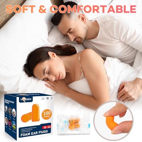 VOISEN Schaumstoff-Ohrstöpsel, 200 Paar Ohrstöpsel zum Schlafen, 32 dB NRR / 37 dB SNR Geräuschdämmung für Schnarchen, Lernen, Reisen und Konzerte, einzeln verpackt