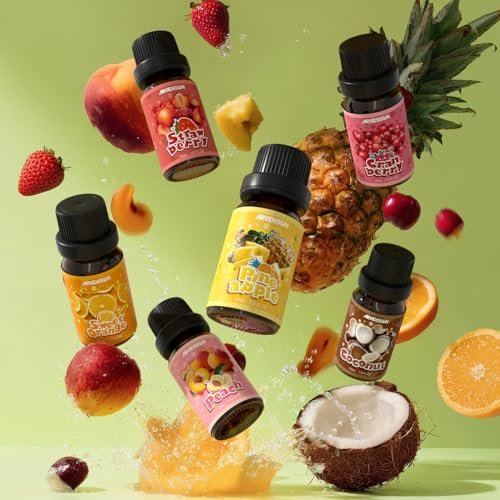 ARVIDSSON Fruits Essential Oil Set – Natürliche Fruchtduftöle für Kerzen- und Seifenherstellung, Aromatherapie-Diffuser – süße Orange, Ananas, Kokosnuss, Cranberry, Pfirsich, Erdbeere – 6 x 30 ml