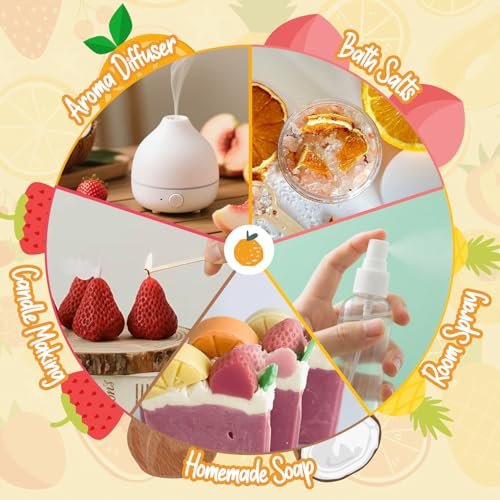 ARVIDSSON Fruits Essential Oil Set – Natürliche Fruchtduftöle für Kerzen- und Seifenherstellung, Aromatherapie-Diffuser – süße Orange, Ananas, Kokosnuss, Cranberry, Pfirsich, Erdbeere – 6 x 30 ml