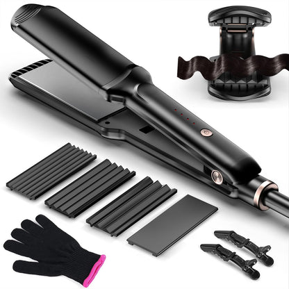 Professioneller Haar-Crimper-Waver mit 4 austauschbaren Keramikplatten – Automatische Temperaturregelung für alle Haartypen – Schnellaufheizender Glätter für Beach Waves