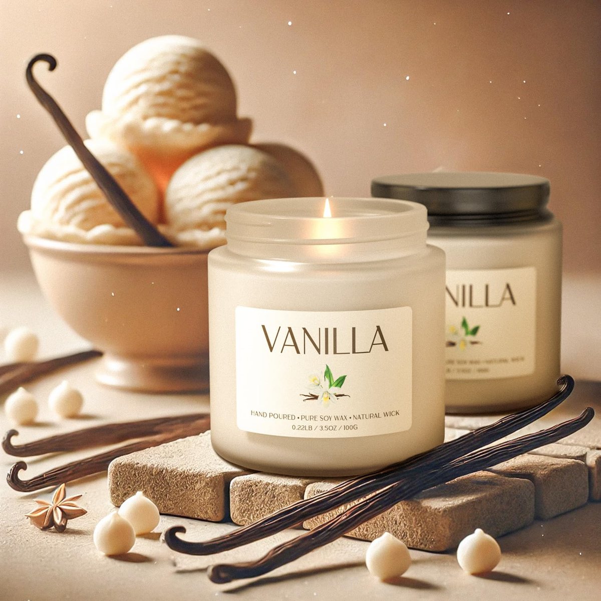 Waxcanpy Vanillekerze, Sojakerzen für Frauen, Duftkerzen für Zuhause, 2er-Pack Aromatherapie-Geschenkset zur Entspannung, Stressabbau & Wohndekoration
