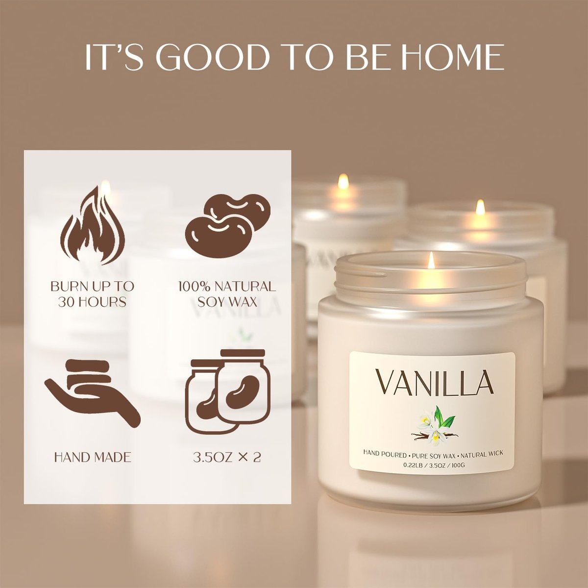 Waxcanpy Vanillekerze, Sojakerzen für Frauen, Duftkerzen für Zuhause, 2er-Pack Aromatherapie-Geschenkset zur Entspannung, Stressabbau & Wohndekoration