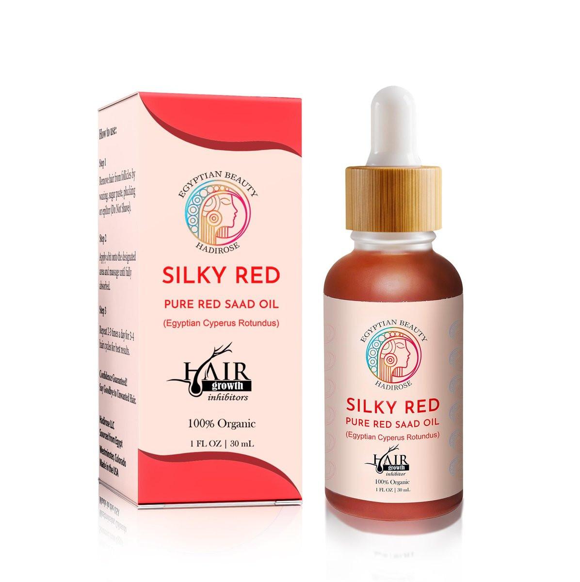 SILKY RED 100% Ägyptisches Cyperus Rotundus Haarentfernungsöl | Reines rotes Saad-Öl-Konzentrat | Pflege nach der Enthaarung | Hautnahrung | Haarwachstumshemmer | Originalduft | Hergestellt in den USA.